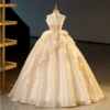 Strapless Chic A-Line Champagne Satin Ball Gown Dress