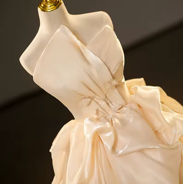Strapless Chic A-Line Champagne Satin Ball Gown Dress