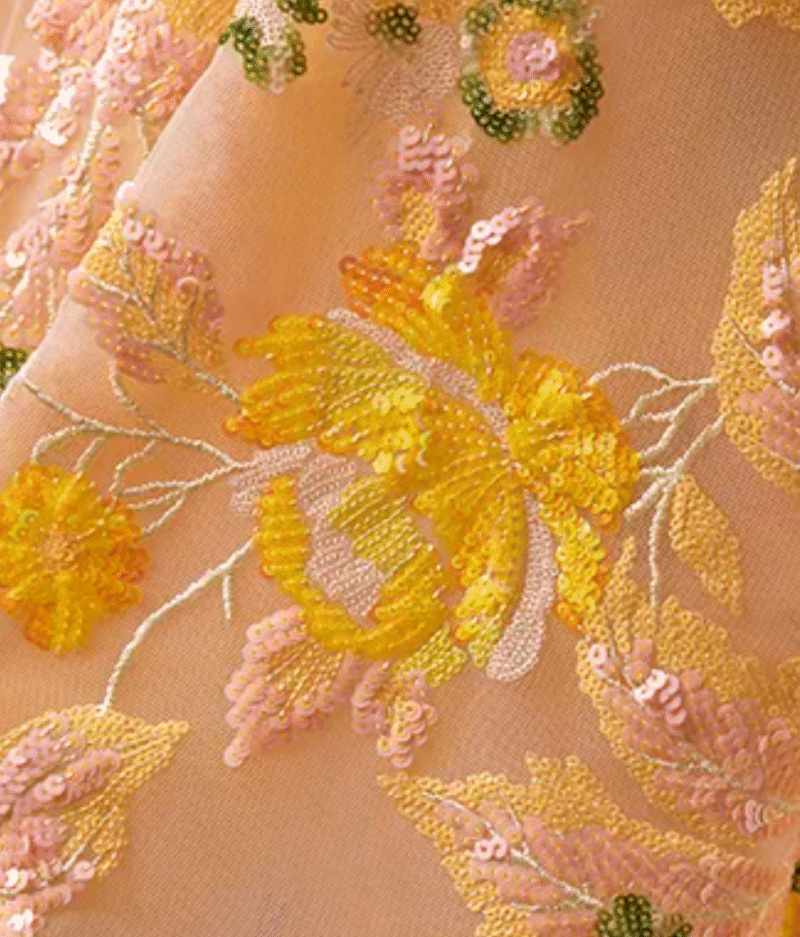 Yellow Floral Sequin Short Homecoming Dress