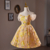 Yellow Floral Sequin Short Homecoming Dress