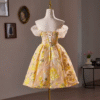 Yellow Floral Sequin Short Homecoming Dress