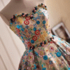 Multicolor Sequin Applique Strapless Floor-Length A-Line Evening Dress