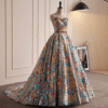 Multicolor Sequin Applique Strapless Floor-Length A-Line Evening Dress