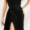 Black One-Shoulder Sequin Long Prom Dress