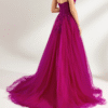 Hot Pink Strapless Tulle Prom Gown with Sequins