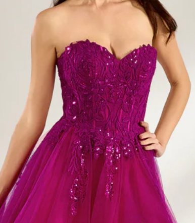 Hot Pink Strapless Tulle Prom Gown with Sequins