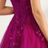 Hot Pink Strapless Tulle Prom Gown with Sequins