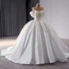 White Pearl-Embellished Empire Waist Bridal Wedding Gown