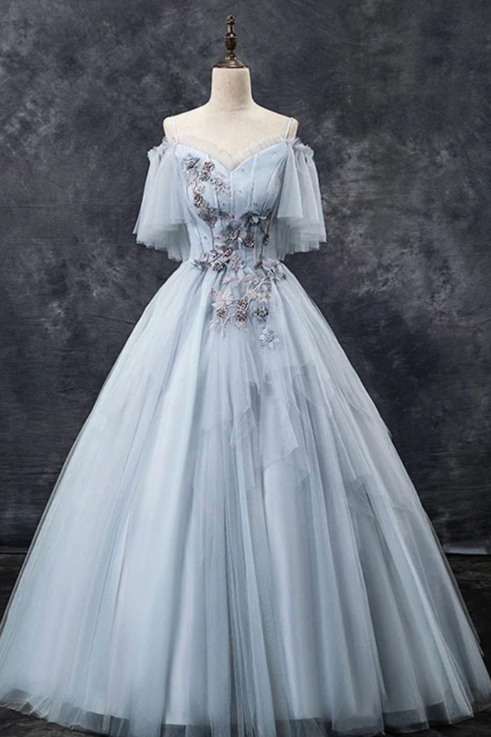 Fairy Grey Evening Dress – Spaghetti Strap Long Ball Gown