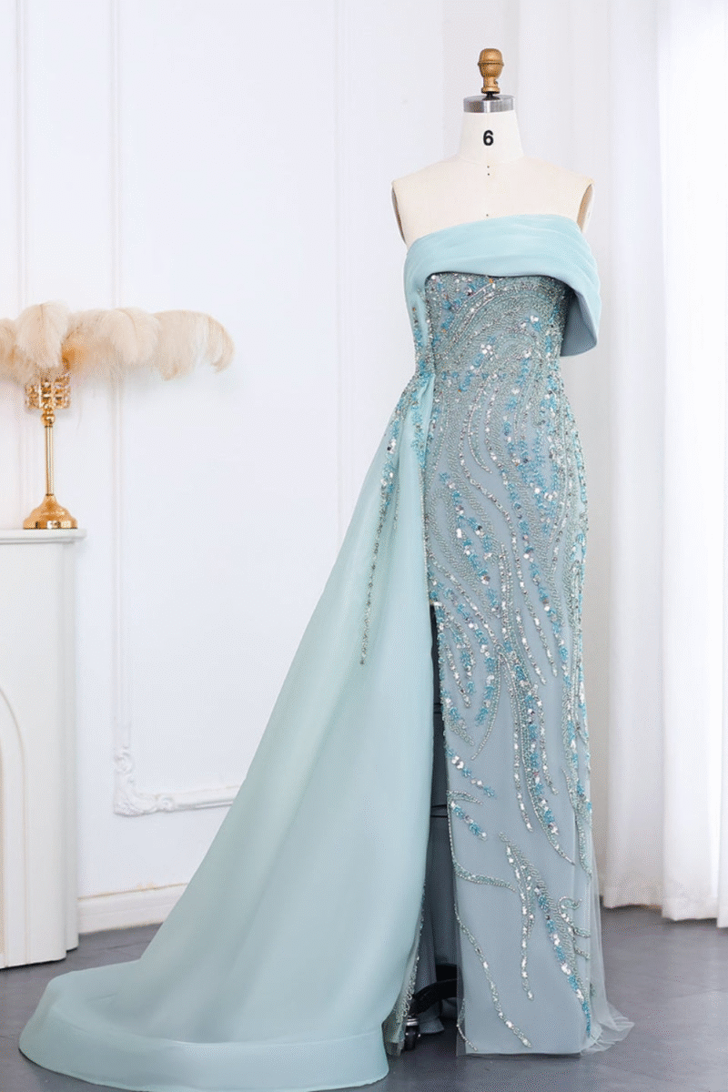 Turquoise Elegant Mermaid Evening Dress with Side Split – Party Gown