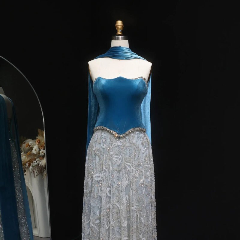 Luxury Beaded Purple Velvet Two Pieces Evening Dress