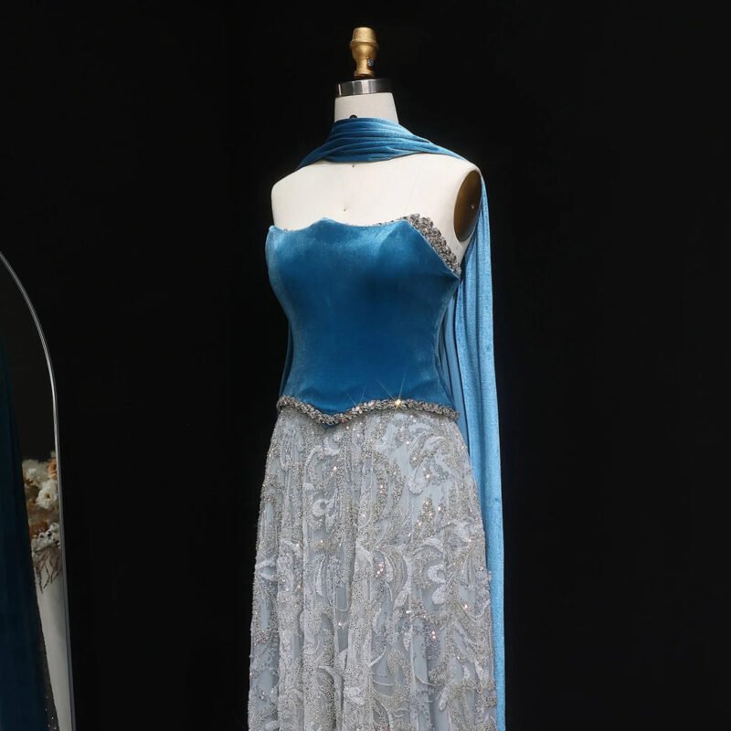 Luxury Beaded Purple Velvet Two Pieces Evening Dress