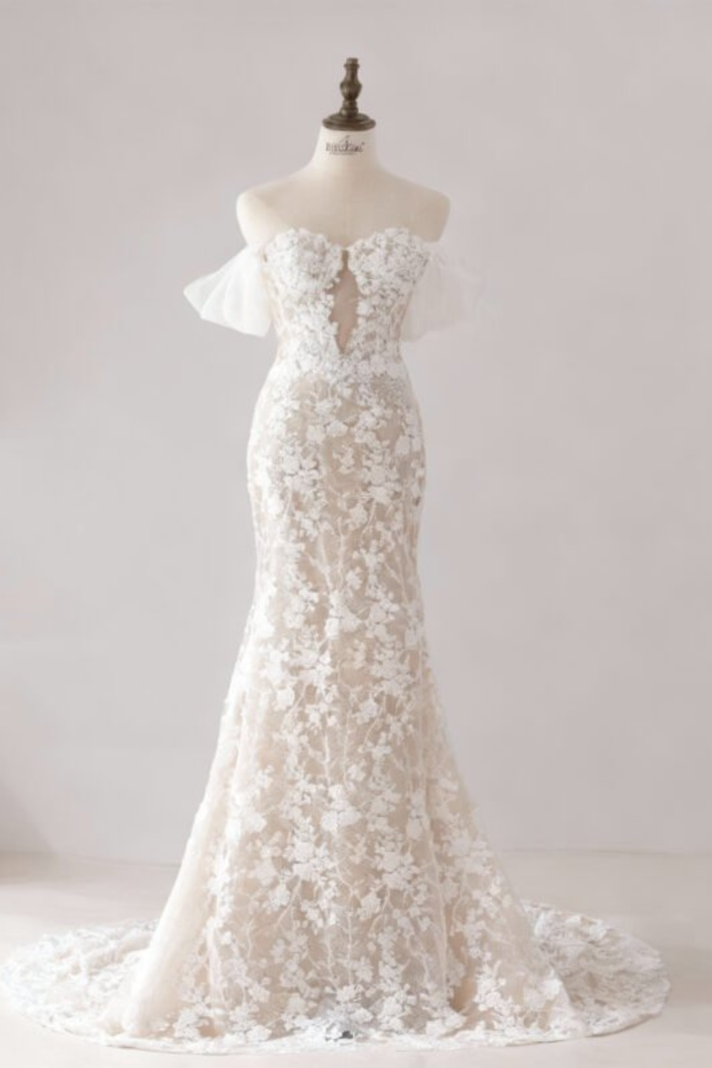 Mermaid Off-the-Shoulder Floral Lace Sheer Wedding Dress