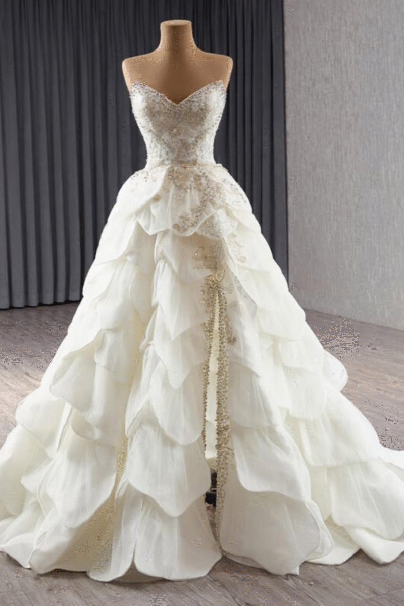 Ivory Crystal Sleeveless Slit A-Line Evening & Wedding Gown