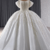 White Pearl-Embellished Empire Waist Bridal Wedding Gown