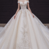 Ball Gown Off-The-Shoulder Floor-Length Pleated Wedding Dress with Lace Appliques