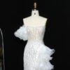 White Mermaid Evening Dress – Spaghetti Straps with Tiered Ruffles