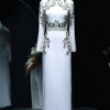 Elegant White Embroidered Floral Dubai Evening Dress