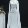 Elegant Luxury Beaded Evening Dress with Cape Sleeves