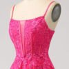A-Line Fuchsia Corset Prom Dress with High Slit