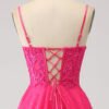 A-Line Fuchsia Corset Prom Dress with High Slit