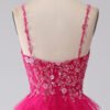 Fuchsia Sequin A-Line Spaghetti Strap Prom Dress with Slit
