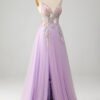 Lavender A-Line Spaghetti Straps Long Prom Dress