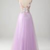 Lavender A-Line Spaghetti Straps Long Prom Dress
