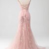 Pink Sequin Mermaid Spaghetti Strap Prom Dress