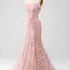 Pink Sequin Mermaid Spaghetti Strap Prom Dress
