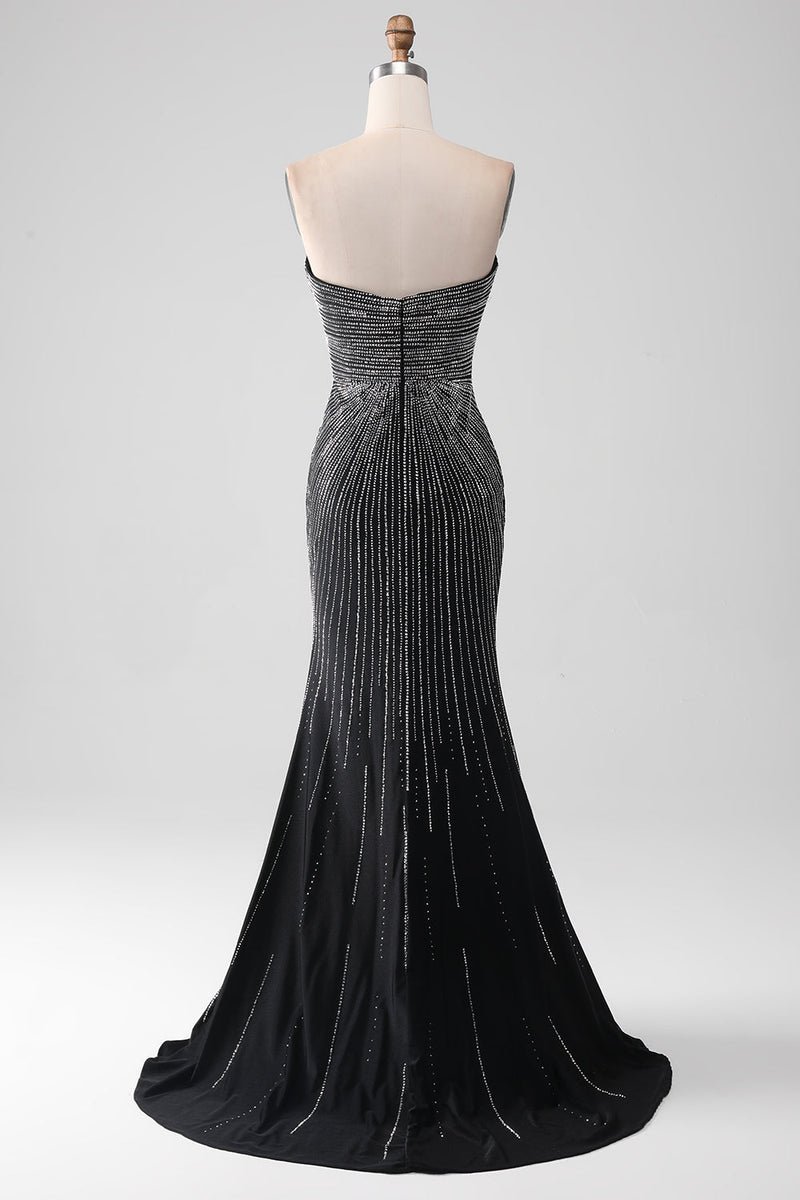 Black Strapless Mermaid Prom Dress with Slit