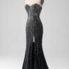 Black Strapless Mermaid Prom Dress with Slit