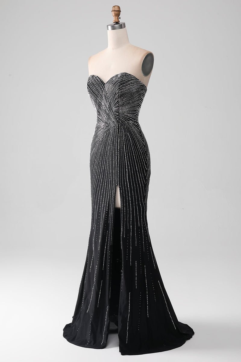 Black Strapless Mermaid Prom Dress with Slit