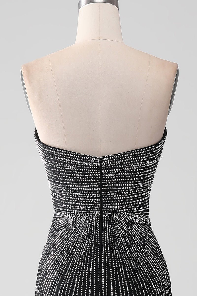 Black Strapless Mermaid Prom Dress with Slit