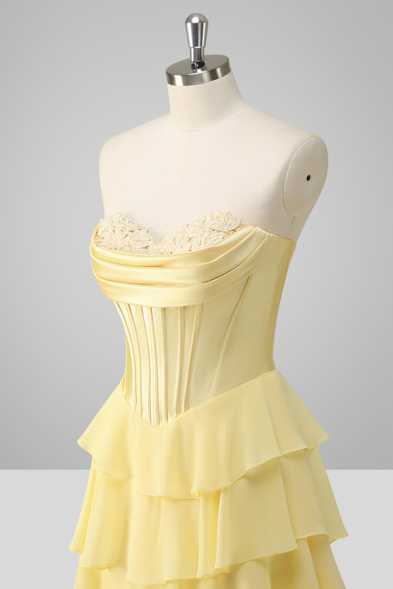 Blue Tiered A-Line Prom Dress with Slit