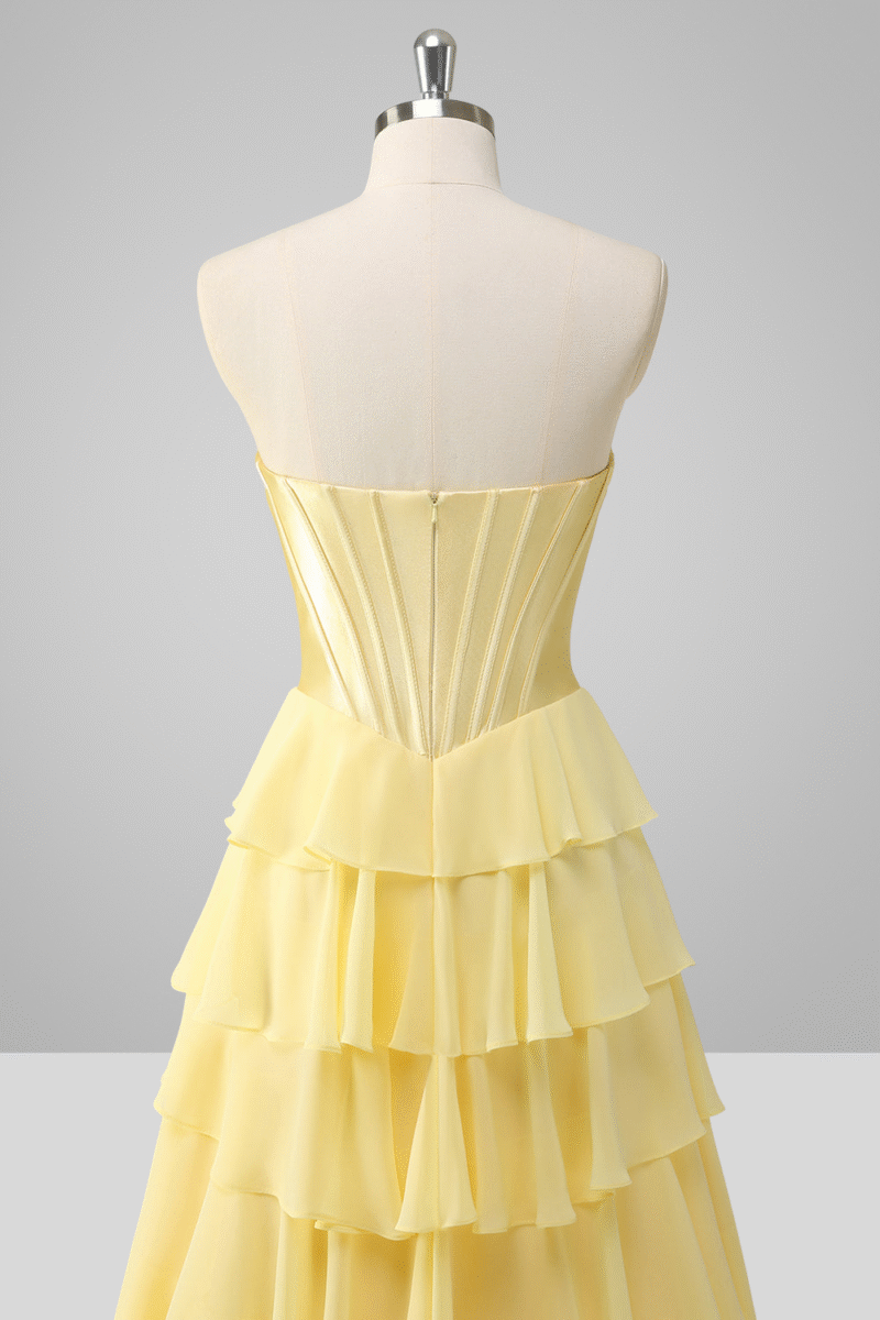 Blue Tiered A-Line Prom Dress with Slit