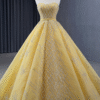 Yellow Luxury Sequined Off-Shoulder Ball Gown
