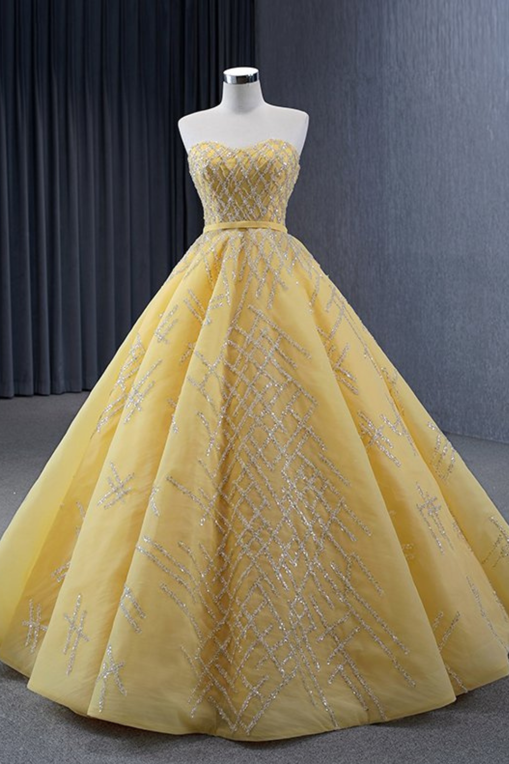Yellow Luxury Sequined Off-Shoulder Ball Gown