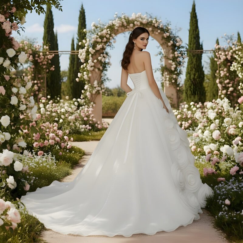 Sweetheart 3D Organza Flowers Ball Gown Bridal Wedding Dress