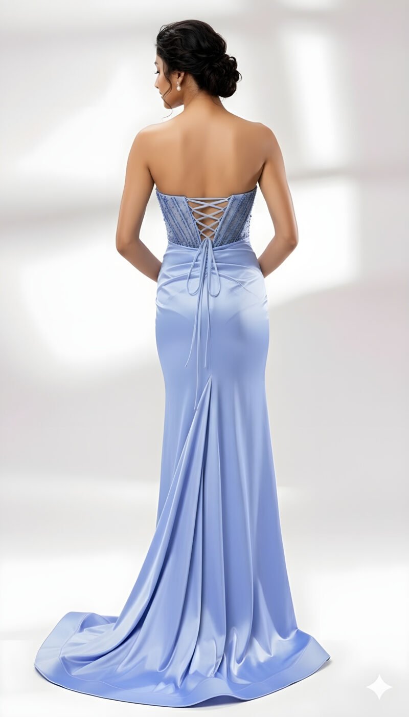 Sparkly Black Satin Strapless Sequin Prom Dress