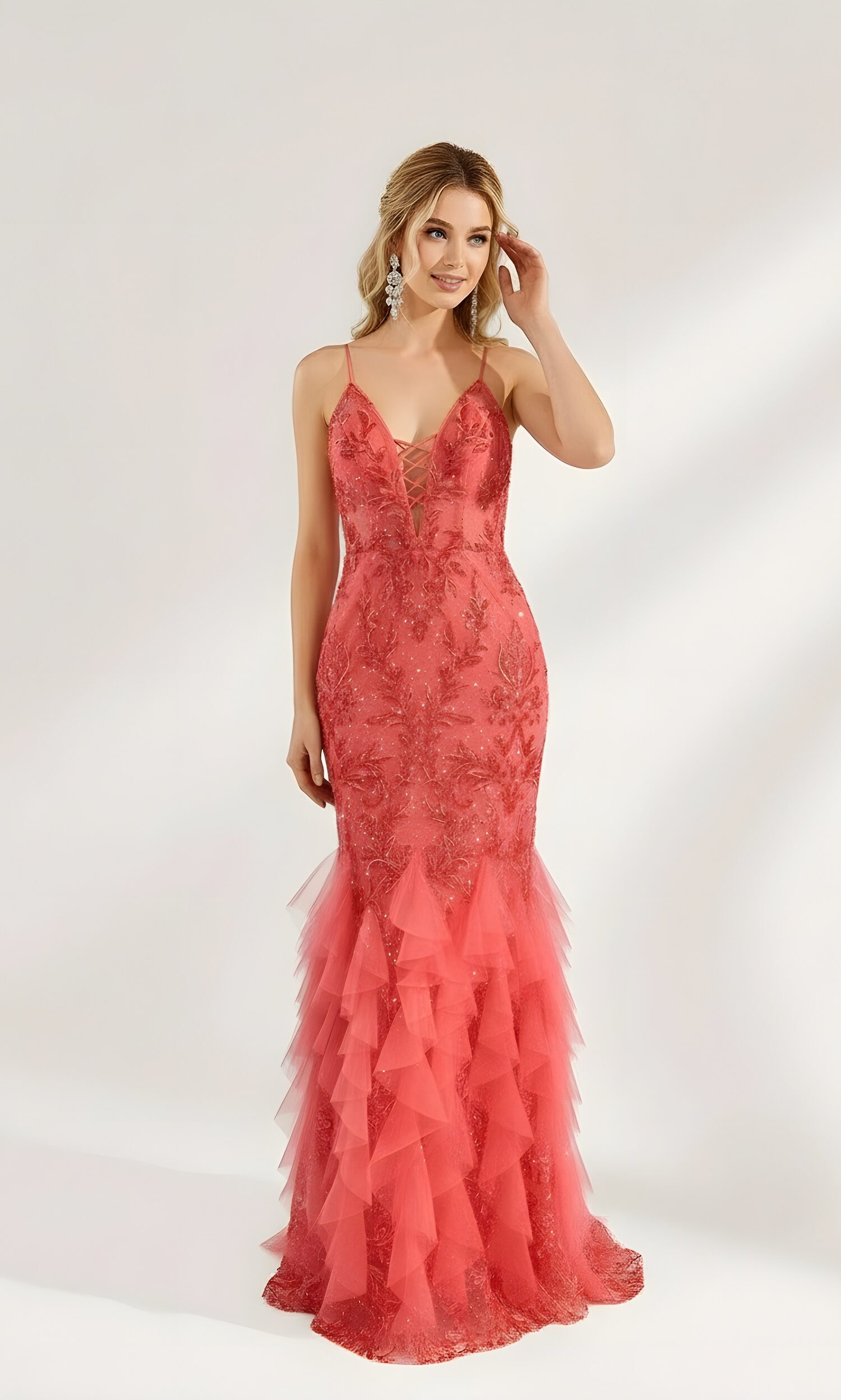 Pink Sequin Mermaid Prom Dress with Spaghetti Straps