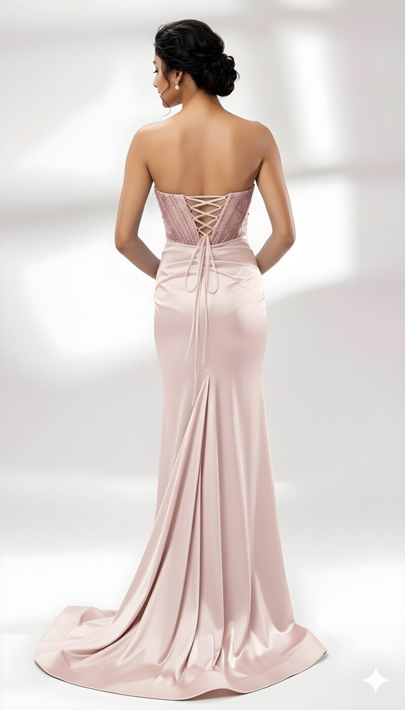 Sparkly Black Satin Strapless Sequin Prom Dress