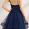 Navy Blue Beaded Ruffles Sequin Prom Dress