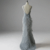 Grey Feather Sequin Dress with Slit & Spaghetti Straps