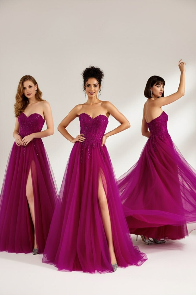 Soft Pink Sweetheart Diamond Beaded Neck Corset Split Evening Dress