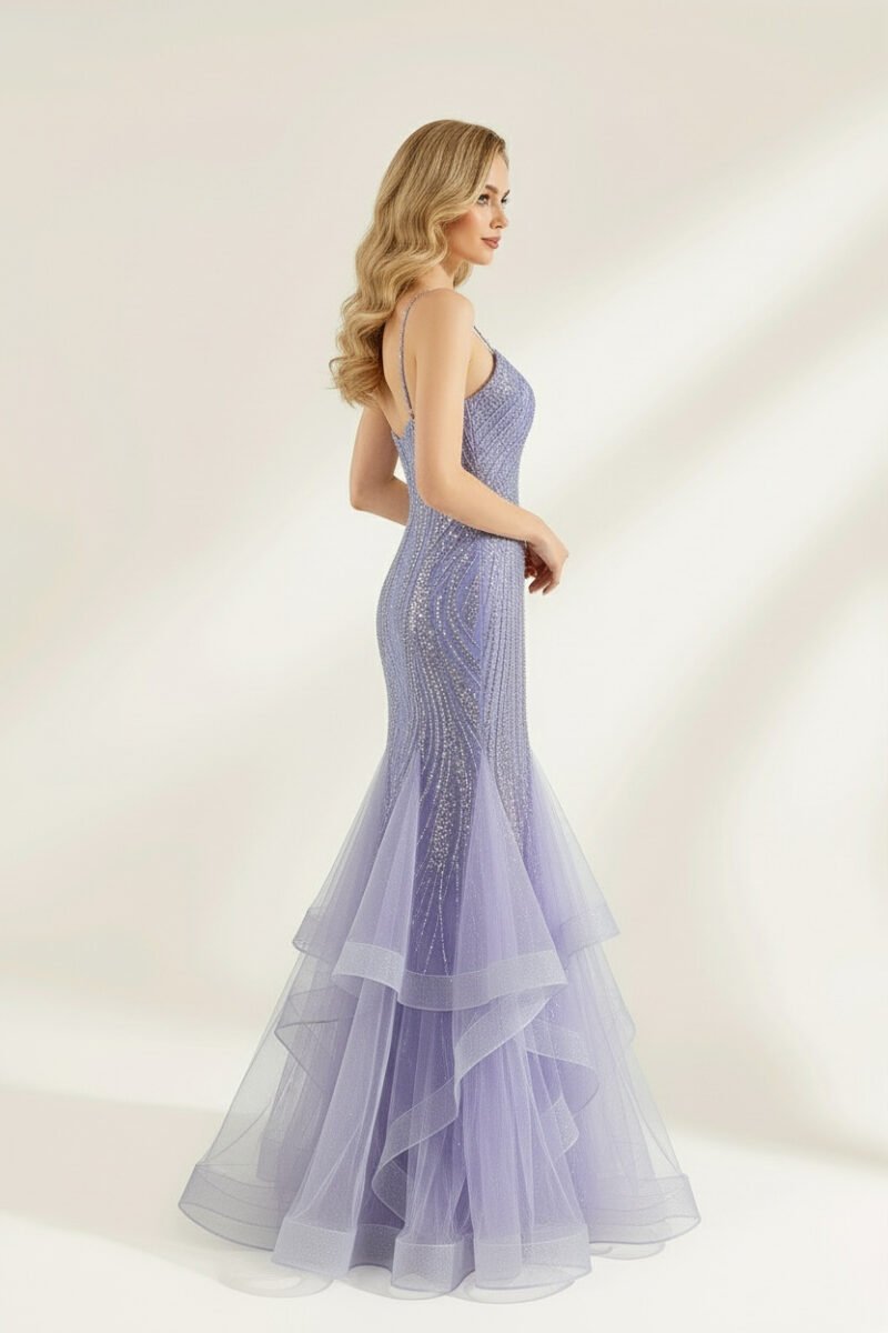 Lavender Sequin Spaghetti Strap Mermaid Prom Gown