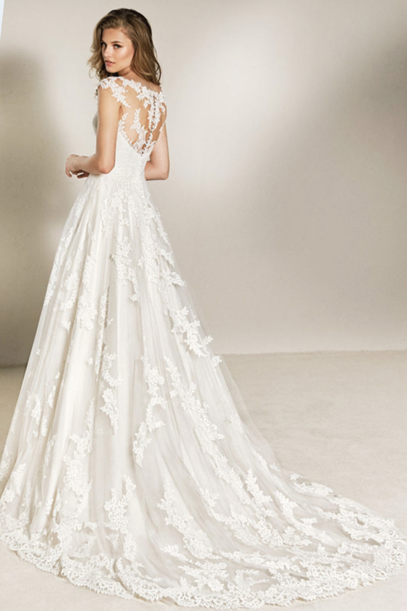 Floral Spaghetti Strap Mermaid White Wedding Gown