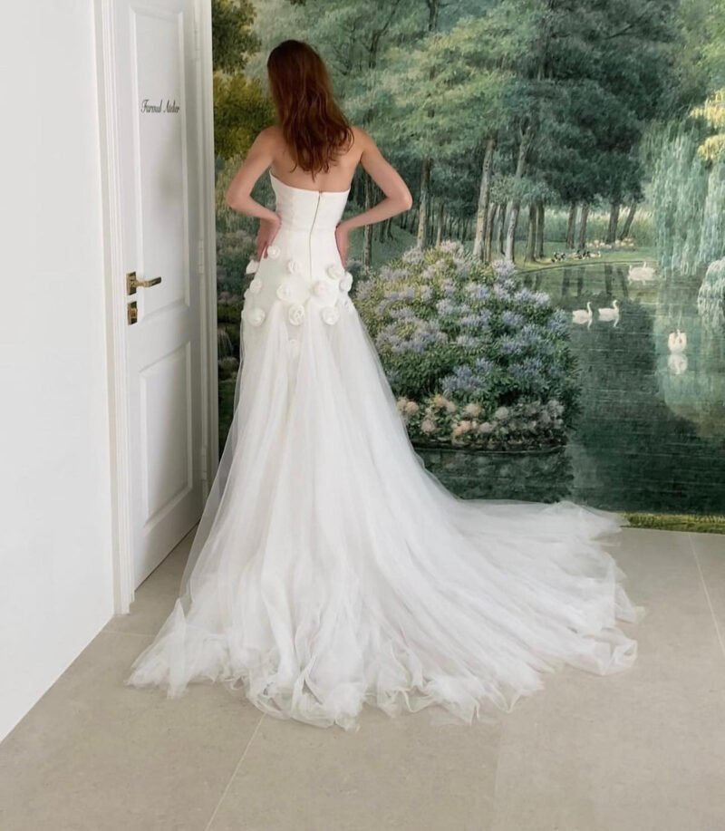 3D Flowers Mermaid Pink Evening Dress – Elegant Sweetheart with Side Slit