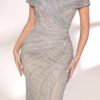 Elegant Silver Beaded Cap Sleeve Mermaid Prom & Evening Dress