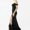 Luxury Black Sequin Feather Long Prom Dress